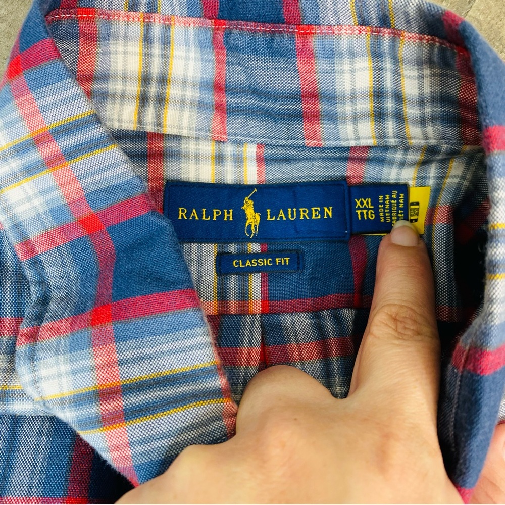 Polo Ralph Lauren Men’s Shirt Classic Fit Navy Red Plaid Pattern Size XXL - Picture 7 of 12